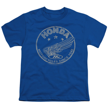 Royal youth t-shirt for ages 8 to 12 with Honda Motorcycles Since 1948 graphic