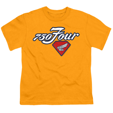 Gold youth t-shirt for ages 8 to 12 with Honda 750 Four Emblem graphic