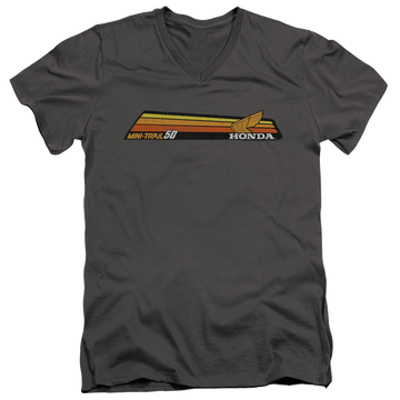 Charcoal men's v-neck t-shirt with Honda Mini-Trail 50 Stripe graphic