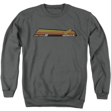 Charcoal men's crewneck sweatshirt with Honda Mini-Trail 50 Stripe graphic