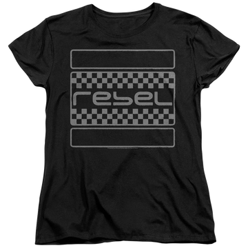 Black women's t-shirt with Honda Rebel Checkers Grey graphic