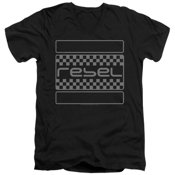 Black men's v-neck t-shirt with Honda Rebel Checkers Grey graphic