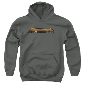 Charcoal youth hoodie for ages 8 to 12 with Honda Mini-Trail 50 Stripe graphic