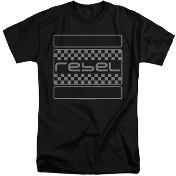 Black men's tall fit t-shirt with Honda Rebel Checkers Grey graphic