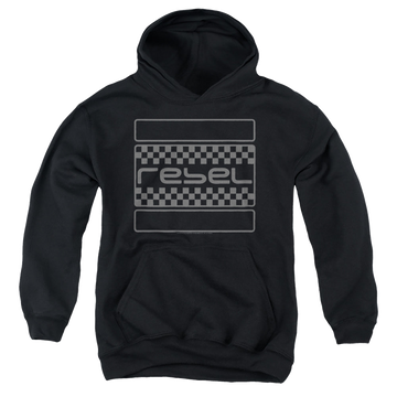 Black youth hoodie for ages 8 to 12 with Honda Rebel Checkers Grey graphic