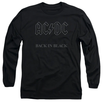 Black men's long sleeve t-shirt with gray AC/DC logo and "Back In Black" text on front.