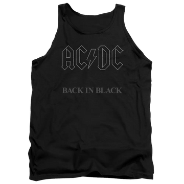 Black men's tank top with AC/DC logo and "Back In Black" text in gray lettering.