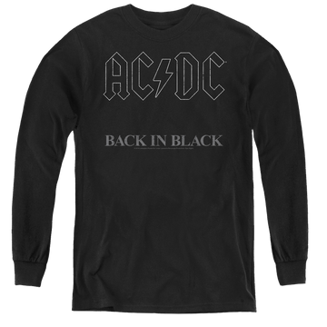 Black youth long sleeve t-shirt with AC/DC Back In Black graphic