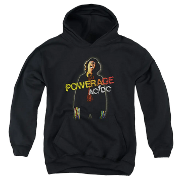 Black youth hoodie for ages 8 to 12 with AC/DC Powerage graphic
