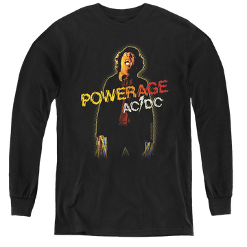 Black youth long sleeve t-shirt with AC/DC Powerage graphic