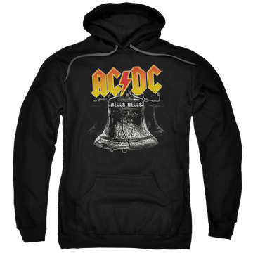 Black pullover hoodie with AC/DC Hells Bells graphic