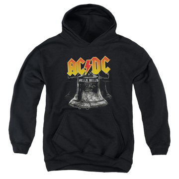 Black youth hoodie for ages 8 to 12 with AC/DC Hells Bells graphic