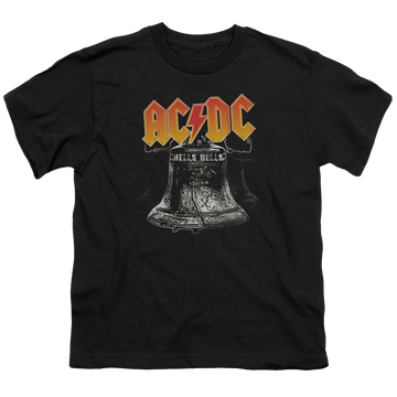 Black youth t-shirt for ages 8 to 12 with AC/DC Hells Bells graphic