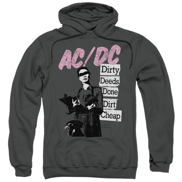 Charcoal pullover hoodie with AC/DC Dirty Deeds graphic