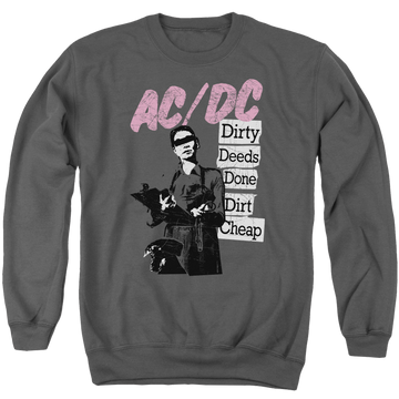 Charcoal men's crewneck sweatshirt with AC/DC Dirty Deeds graphic