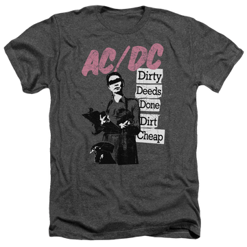Charcoal men's heather t-shirt with AC/DC Dirty Deeds graphic