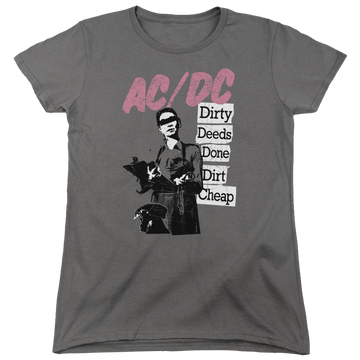 Charcoal women's t-shirt with AC/DC Dirty Deeds graphic