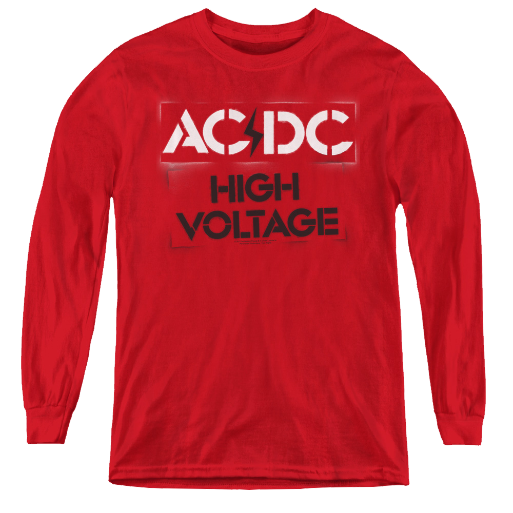 Acdc High Voltage Stencil - Youth Long Sleeve T-Shirt Youth Long Sleeve T-Shirt ACDC   