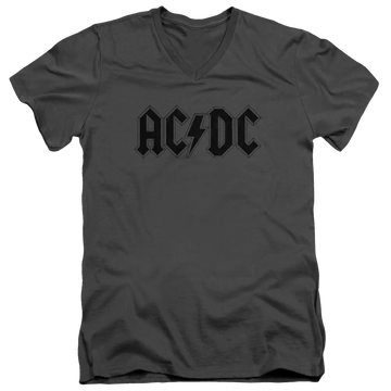 Charcoal men's v-neck t-shirt with AC/DC Worn Logo graphic