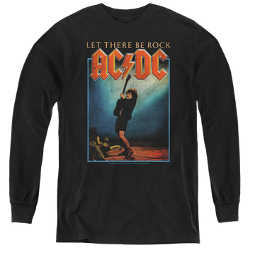 Black youth long sleeve t-shirt with AC/DC Let There Be Rock graphic
