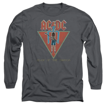 Charcoal men's long sleeve t-shirt featuring AC/DC Flick of the Switch vintage band graphic on front.