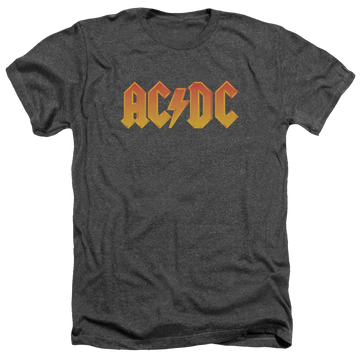Charcoal heather men's t-shirt with orange and yellow AC/DC logo on front.