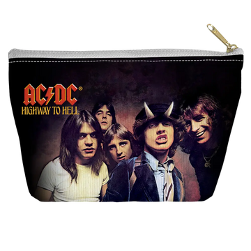White zipper pouch with AC/DC Highway to Hell album cover featuring band members against dark background.