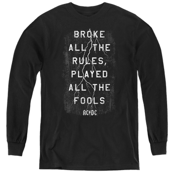 Black youth long sleeve t-shirt with AC/DC Struck graphic