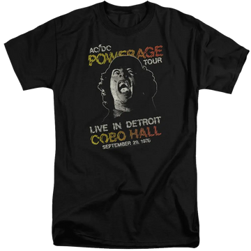 Black men's tall fit t-shirt with AC/DC Powerage Tour graphic