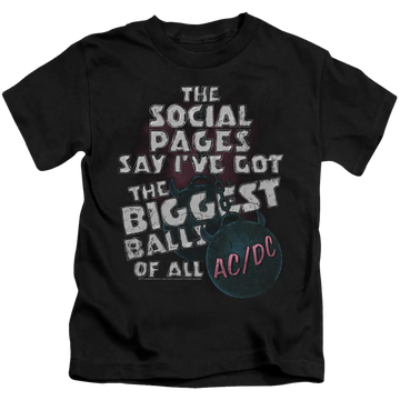 Black kid's t-shirt with AC/DC big balls graphic and white distressed text design.