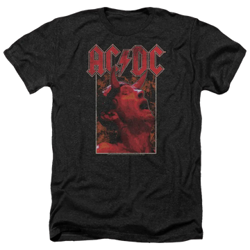 Charcoal heather men's T-shirt with red AC/DC logo and image of singer Brian Johnson performing.