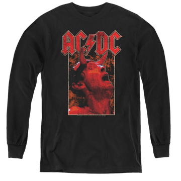 Black youth long sleeve t-shirt with AC/DC Horns graphic