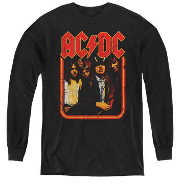Black youth long sleeve t-shirt with AC/DC Group Distressed graphic