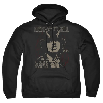 Black pullover hoodie with AC/DC My Friends graphic
