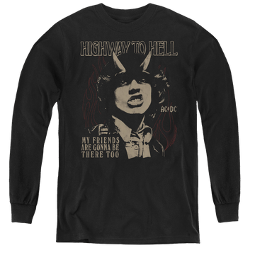 Black youth long sleeve t-shirt with AC/DC My Friends graphic
