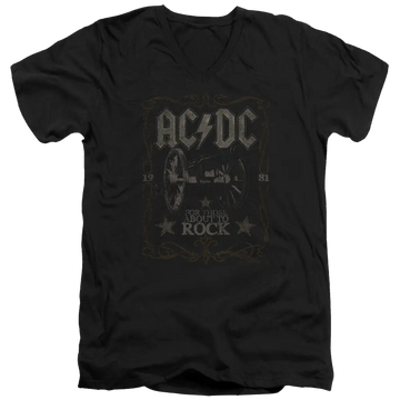 Black men's v-neck t-shirt with AC/DC Rock Label graphic