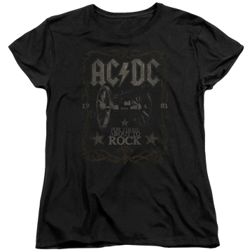 Black women's t-shirt with AC/DC Rock Label graphic
