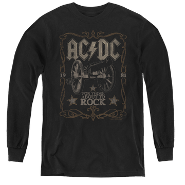 Black youth long sleeve t-shirt with AC/DC Rock Label graphic