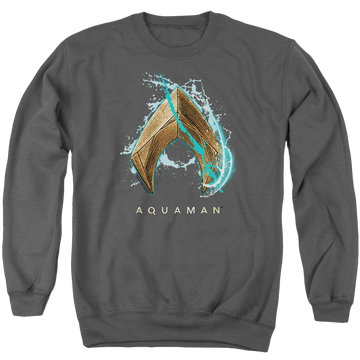 Charcoal men's crewneck sweatshirt with Aquaman Movie Water Shield graphic
