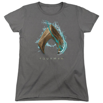 Charcoal women's t-shirt with Aquaman Movie Water Shield graphic