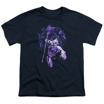 Navy youth t-shirt for ages 8 to 12 with Aquaman Movie Evil Doers graphic