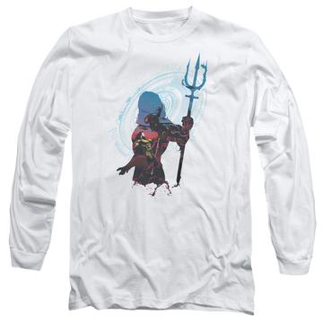 White men's long sleeve t-shirt with Aquaman Movie Silhouette graphic