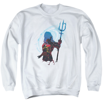 White men's crewneck sweatshirt with Aquaman Movie Silhouette graphic