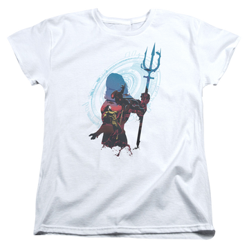 White women's t-shirt with Aquaman Movie Silhouette graphic