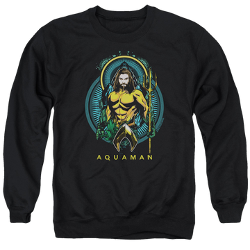 Black men's crewneck sweatshirt with Aquaman Movie Aqua Nouveau graphic
