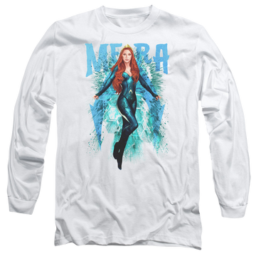 White men's long sleeve t-shirt with Aquaman Movie Mera graphic