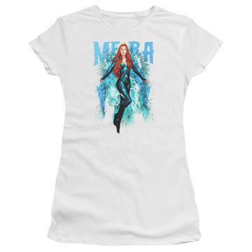 White juniors t-shirt with Aquaman Movie Mera graphic