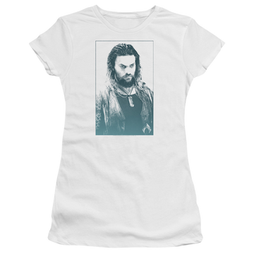 White juniors t-shirt with Aquaman Movie Salt Of The Sea graphic