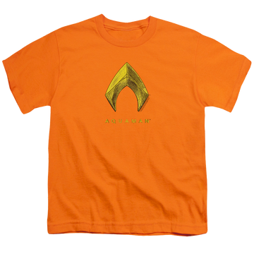 Orange youth t-shirt for ages 8 to 12 with Movie Aquaman Logo graphic