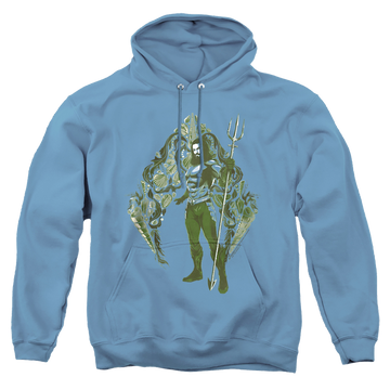 Orange pullover hoodie with Aquaman Movie Shells graphic